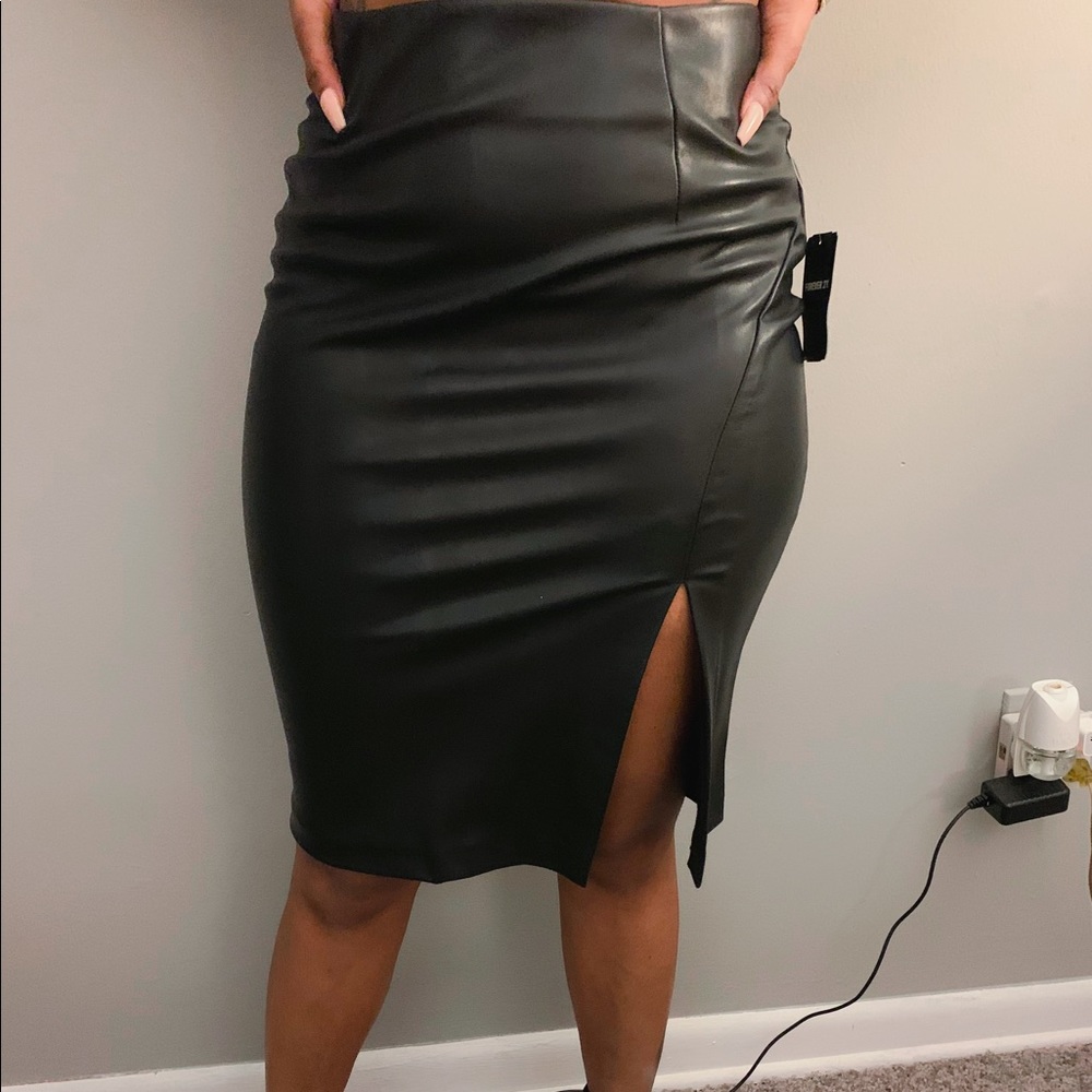Faux leather pencil skirt with split